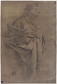 Saint Bartholomew (recto); Study of Drapery and Two Hands (verso), Carlo Bononi (Bonone) (Italian, Ferrara 1569–1632 Ferrara), Black chalk, highlighted with white, on brown washed paper (recto); black chalk (verso)